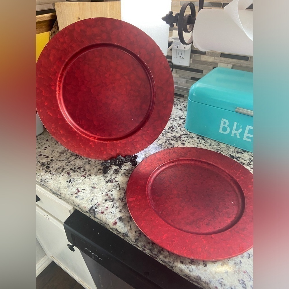 Holiday Red Metal Chargers set of 2